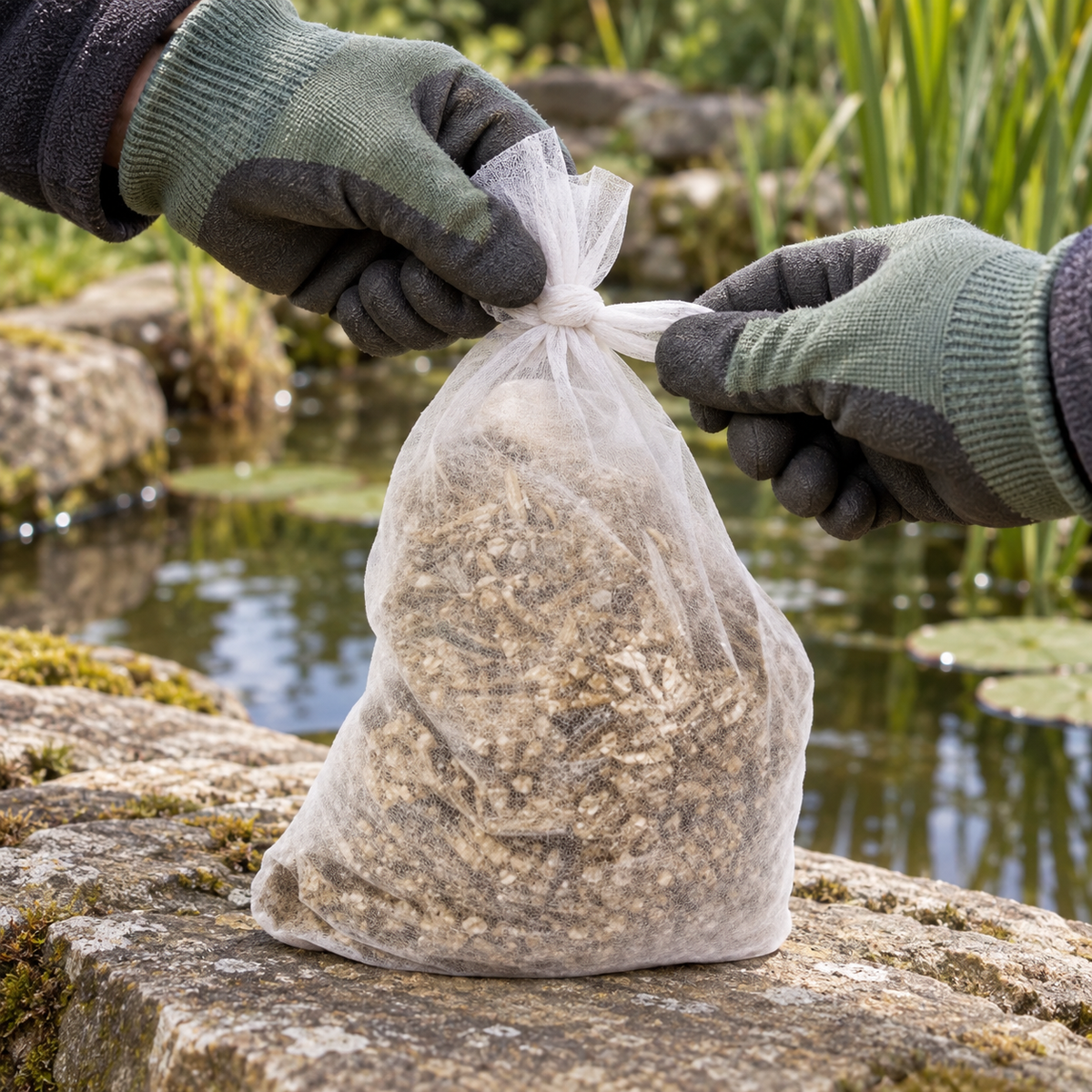 Mise en situation générée : préparation du filet de paille d’orge avant sa mise à l’eau.