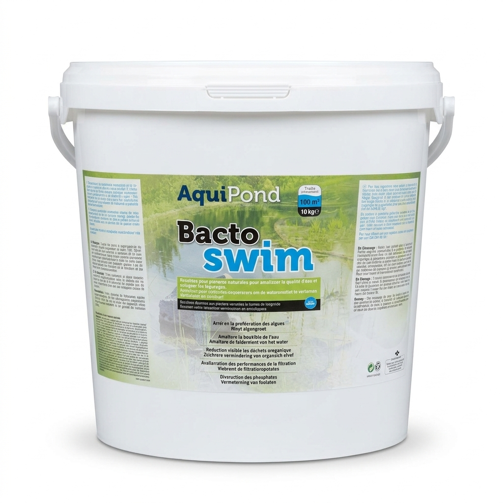 Aquipond BactoSwim Bactérias para Piscina Natural - 10Kg - Permite reduzir algas e lodo em piscina natural - Para piscina de 50 a 100M²