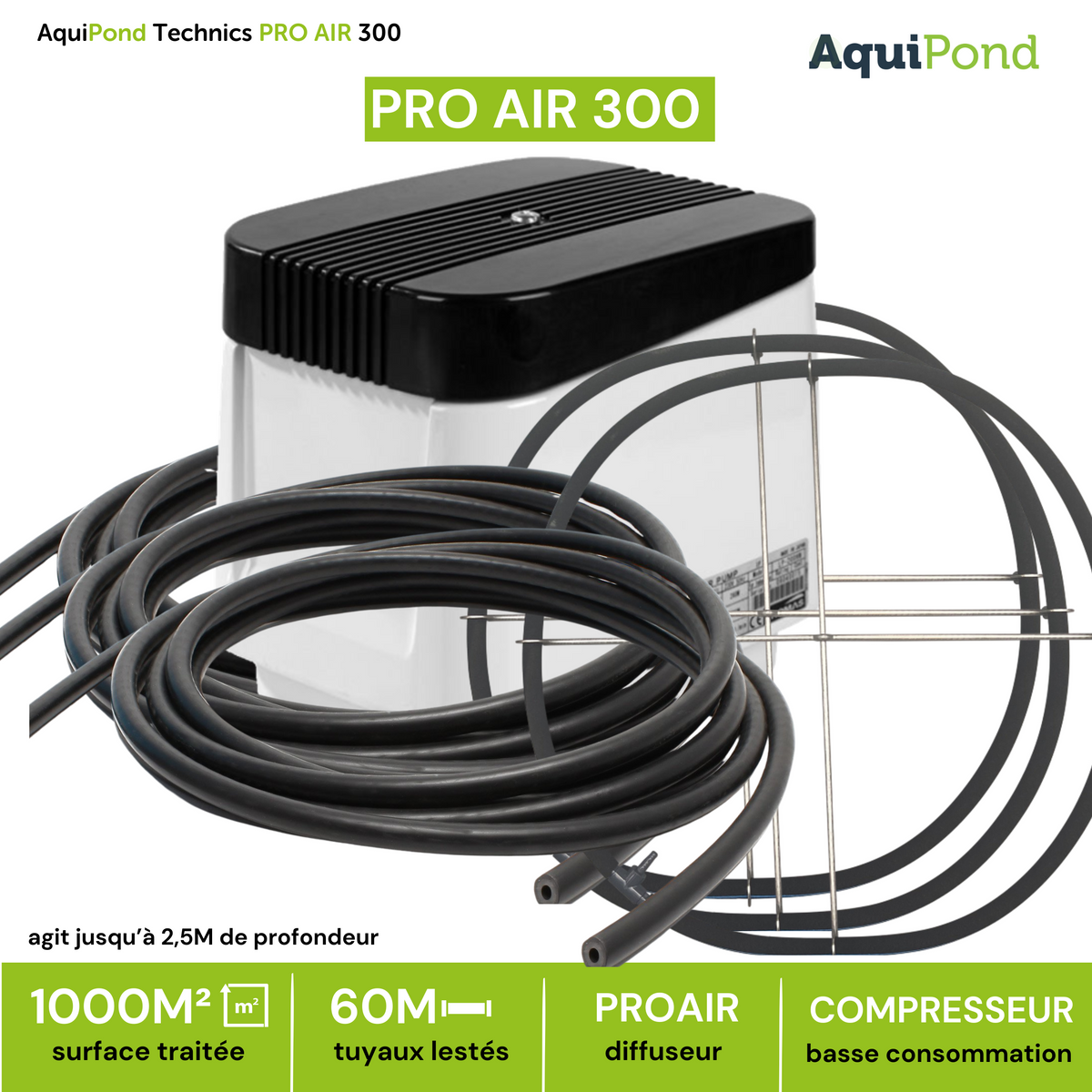 Aquipond Technics Pro Air 300 - 500 a 1000M² - Sistema de aeração para oxigenar lagos